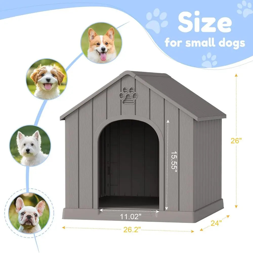 Sturdy Waterproof Plastic Doghouse for Small to Medium Dogs, Indoor/Outdoor, with Air Vents and Elevated Floor, Easy Assembly an