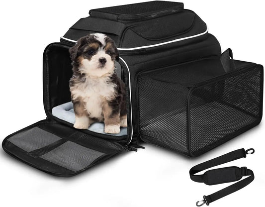 Expandable Airline-Approved Pet Carrier for Small Dogs & Cats, Soft-Sided with Safety Zippers