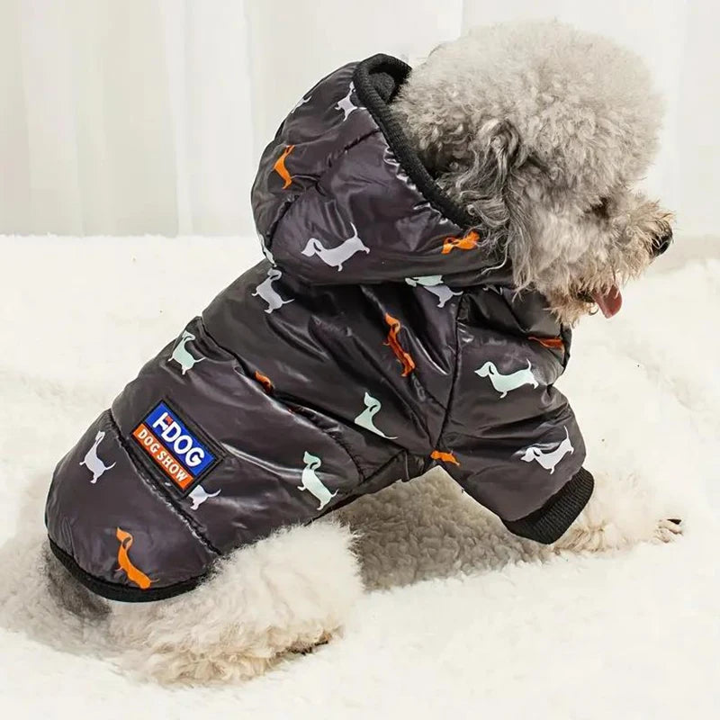 Hot Printed Cotton Down Jacket Autumn Winter Clothes For Dogs With Leash Ring Thicken Hoodie For Small Medium Dogs Puppy
