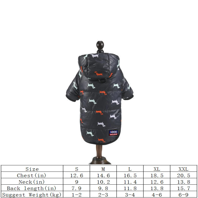 Hot Printed Cotton Down Jacket Autumn Winter Clothes For Dogs With Leash Ring Thicken Hoodie For Small Medium Dogs Puppy