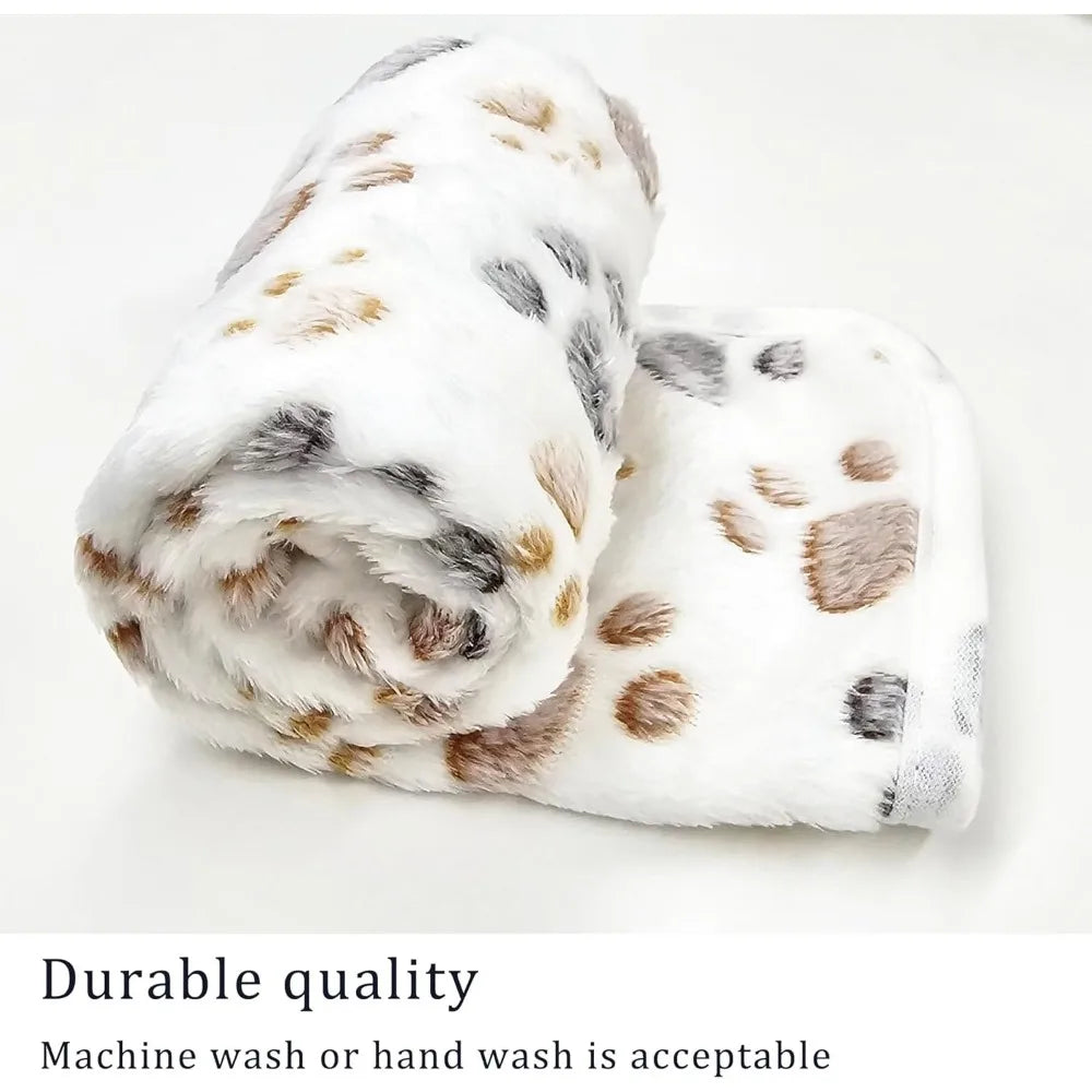 3-Pack Super Soft Fluffy Fleece Pet Blankets with Paw Prints for Dogs, Cats - Small 23x16'', Brown, Pink, White