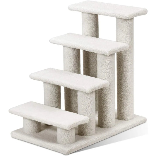 Pet Stairs For Cats And Dogs, 4-Step Carpeted Ladder Ramp Cat Climber Cat Scratching Post, Multi-Step Dog Stairs For Hi