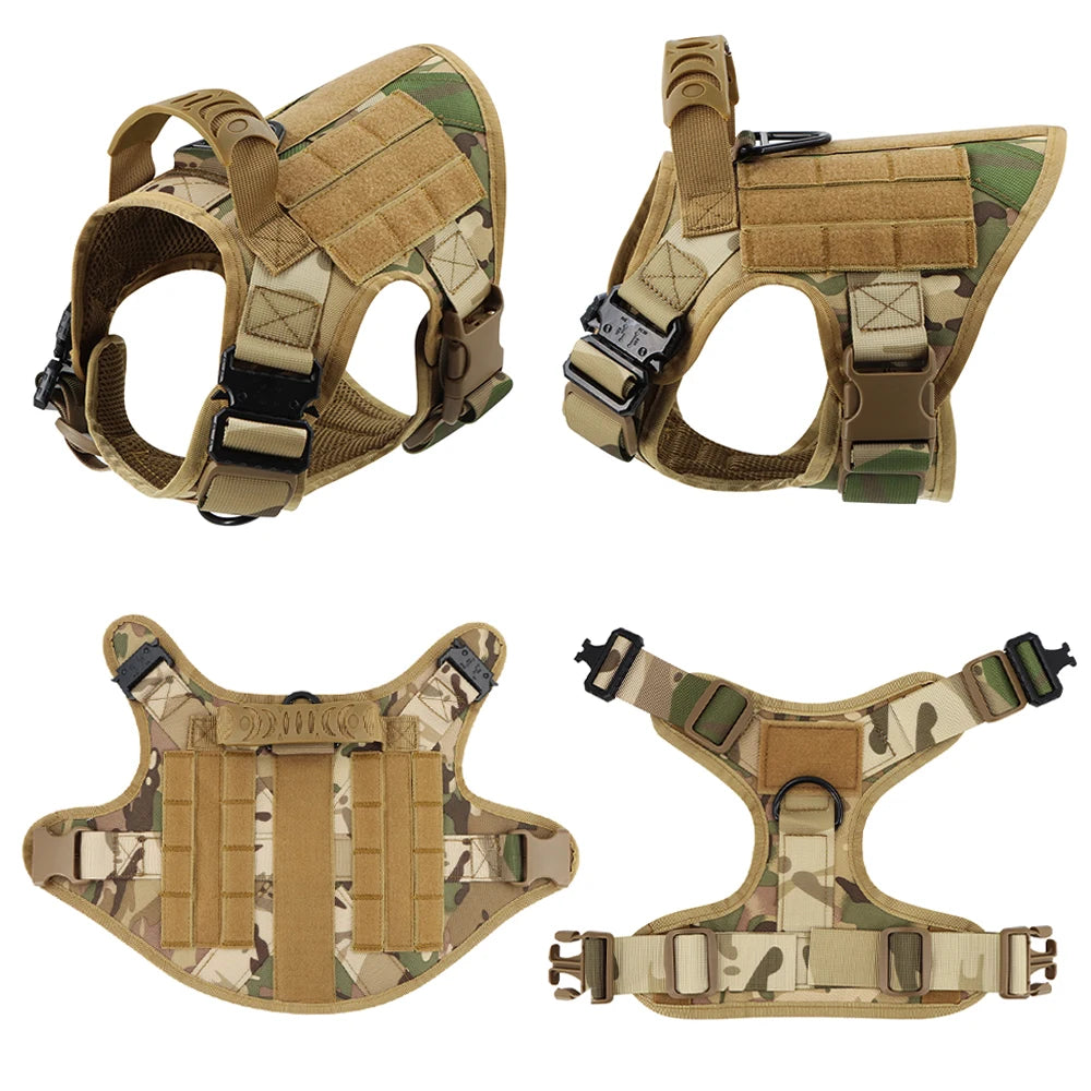 Large Dog Harness Collar Leash Set Military Dog Harnesses Pet Tactical Vest Training German Shepherd For Medium Large Dogs