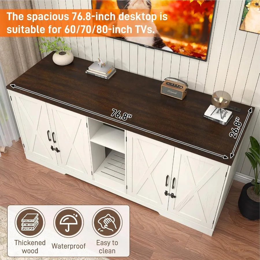 76 Inch Large Cat Litter Box Enclosure Designed for Two Cats with Integrated Power Outlets Double Wooden Pet Washroom Furniture