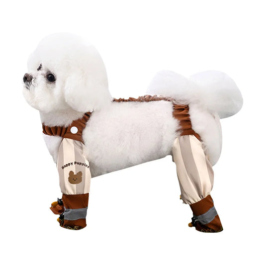 Dirty-Proof Dog Suspender Boots with Harness Waterproof Dog Jumpsuit Anti-Slip Dog Paw Protector Shoes for Puppy Small Dogs