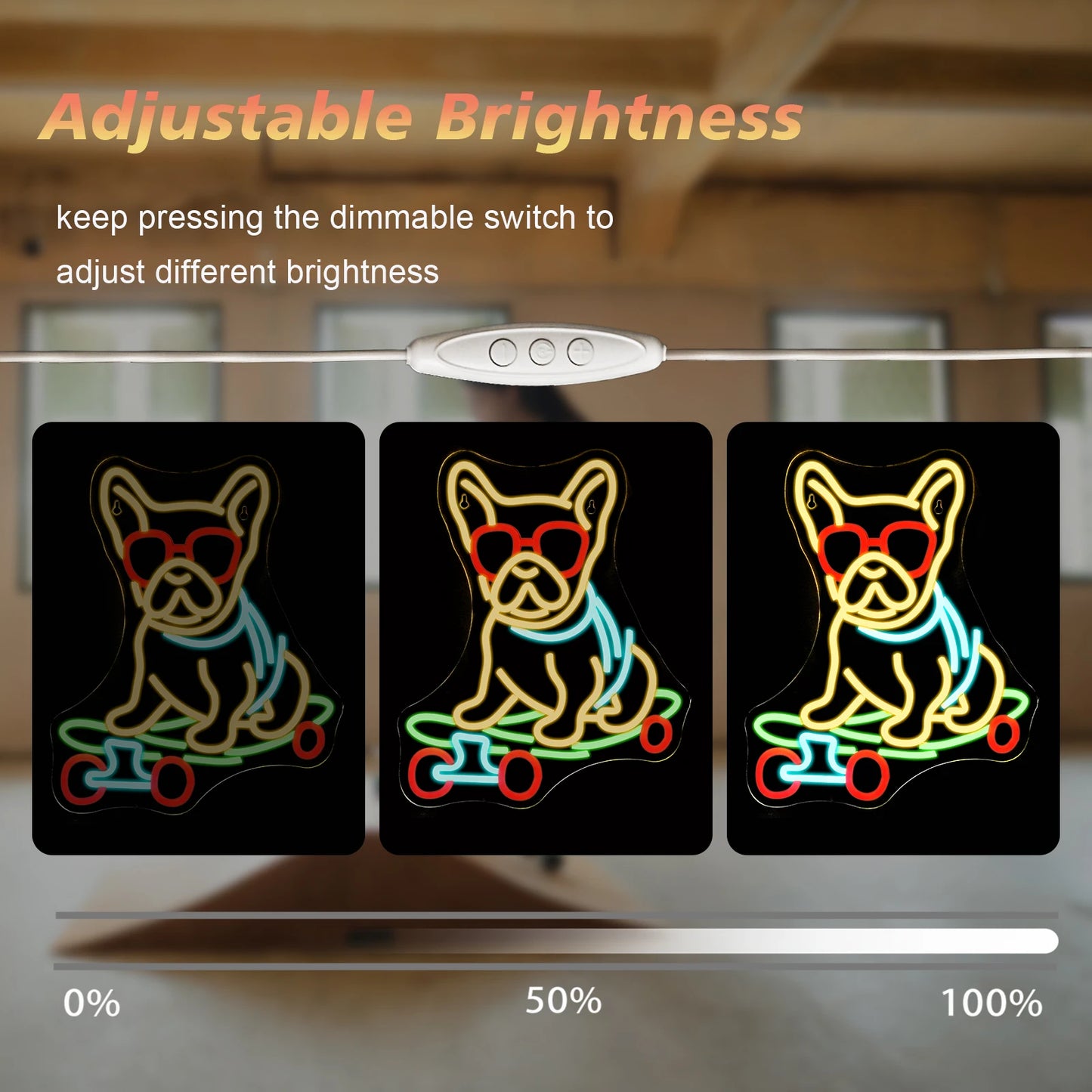 Skateboard Dog Neon Sign Room Art Neon Lights For Kid's Room Decor Pet Shop Dog Club Dimmable Wall Decor Lamp USB Powered