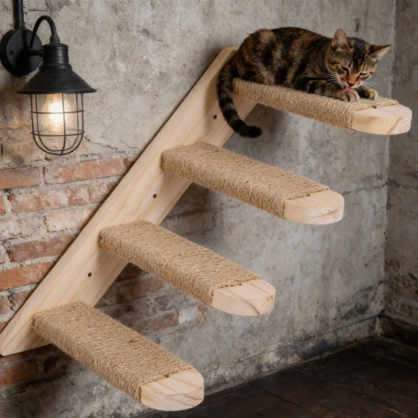4-Layer Cat Climbing Stairs Wall Mounted Cat Climbing Frame Easy to Install Wooden Cats Wall Shelves Pet Furnitures Accessories