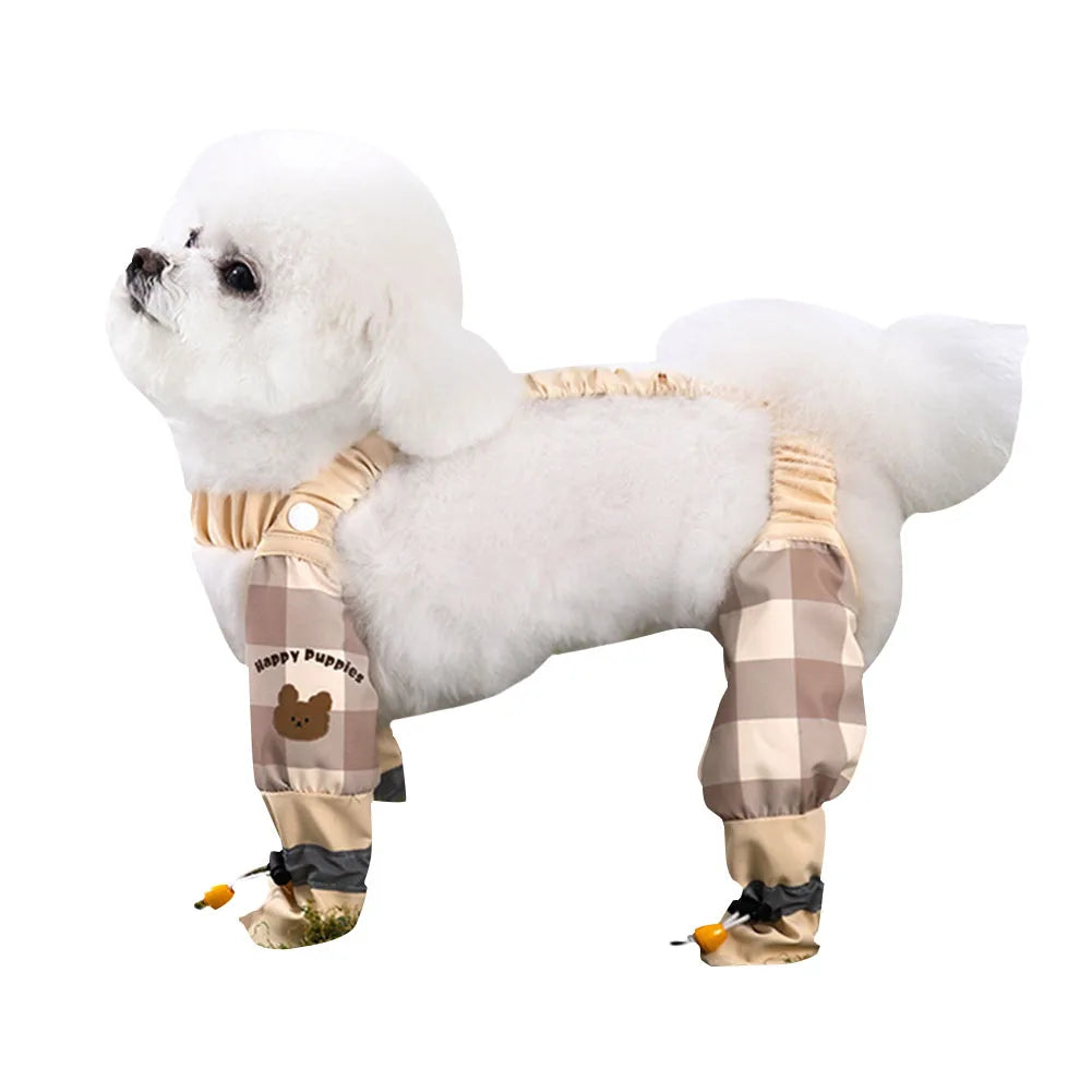 Dirty-Proof Dog Suspender Boots with Harness Waterproof Dog Jumpsuit Anti-Slip Dog Paw Protector Shoes for Puppy Small Dogs