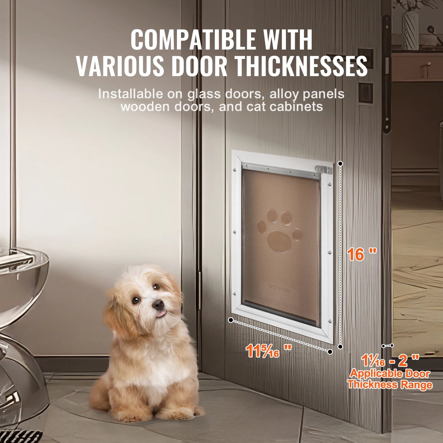 Pet Door Aluminum Frame with Lock and Flap System Weatherproof Doggy Door Easy to Install in Interior or Exterior Doors