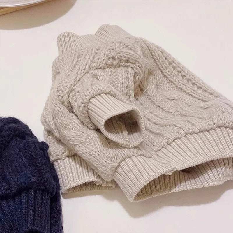 Winter Pet Knitted Sweater: Cute Striped Bear Print Turtleneck for Dogs & Cats