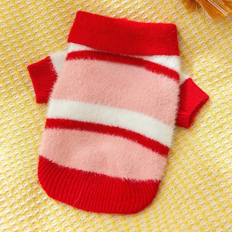 Winter Pet Knitted Sweater: Cute Striped Bear Print Turtleneck for Dogs & Cats