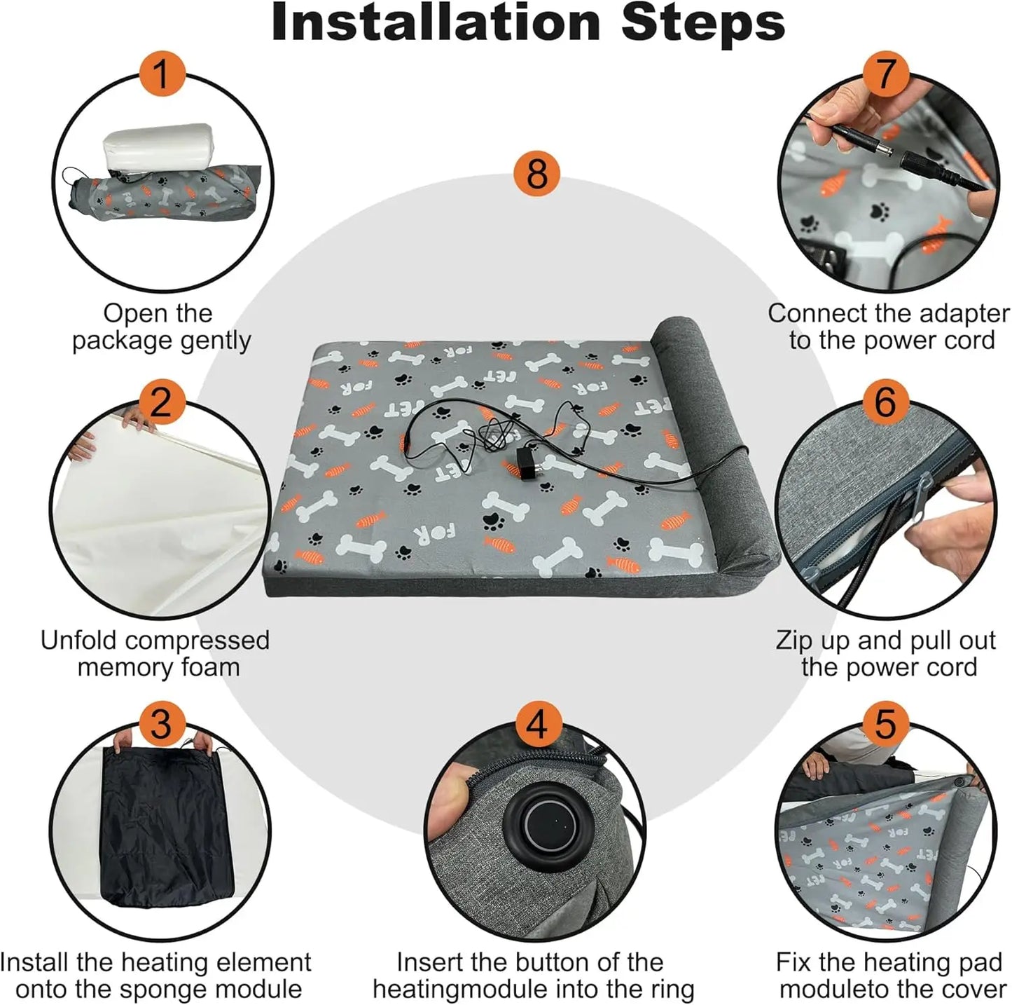 Electric Heated Orthopedic Dog Bed with Memory Foam, Waterproof Cover for Medium Large Dogs, 35x26.5 Inches