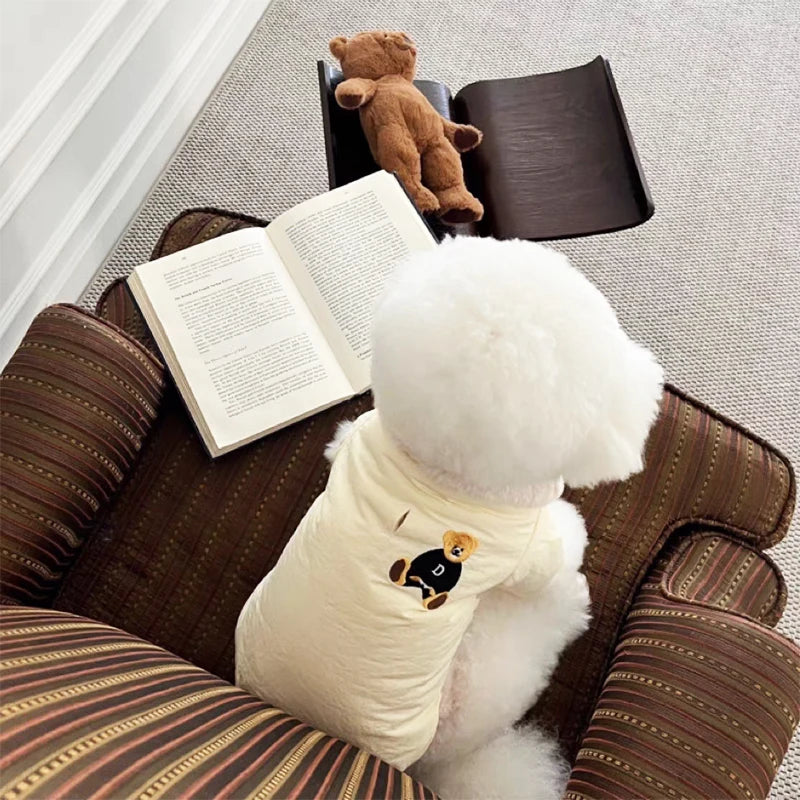 Winter Dog Clothes Luxury Bear Print Fur Collar Windproof Jacket Chihuahua Yorkies Warm Coat Puppy Outfit Clothing Pet Costume