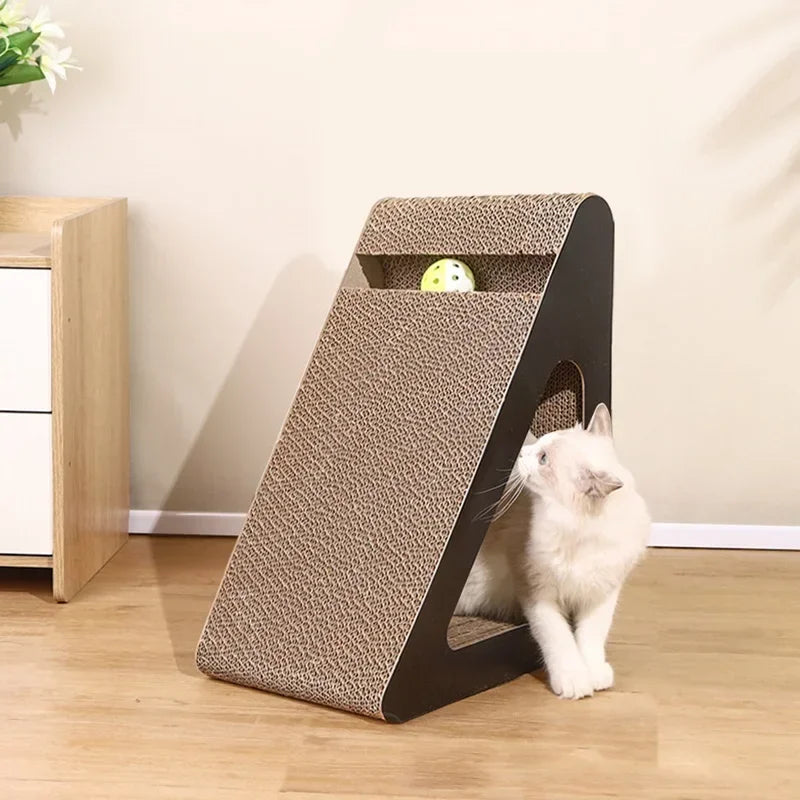 2 in 1 Cat Scratcher Cardboard With Ball Triangles Cat Scratching Board Wear-resistant Cats Clawing Board Pet Climbing Frame