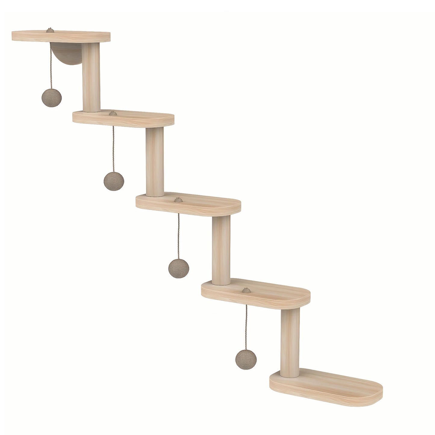 Wooden Cat Wall Furniture Wall Mounted Climbing Frame 5 Step Ladder Corner Shelf with Hardware 12kg Load for Cats Playing Sleepi