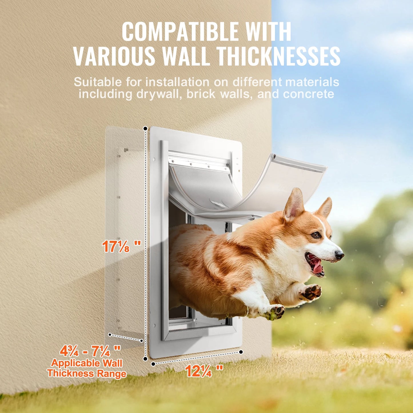 Pet Door Metal Frame with Lock and 3-Flap System Weatherproof Doggy Door Easy to Install in Interior or Exterior Walls