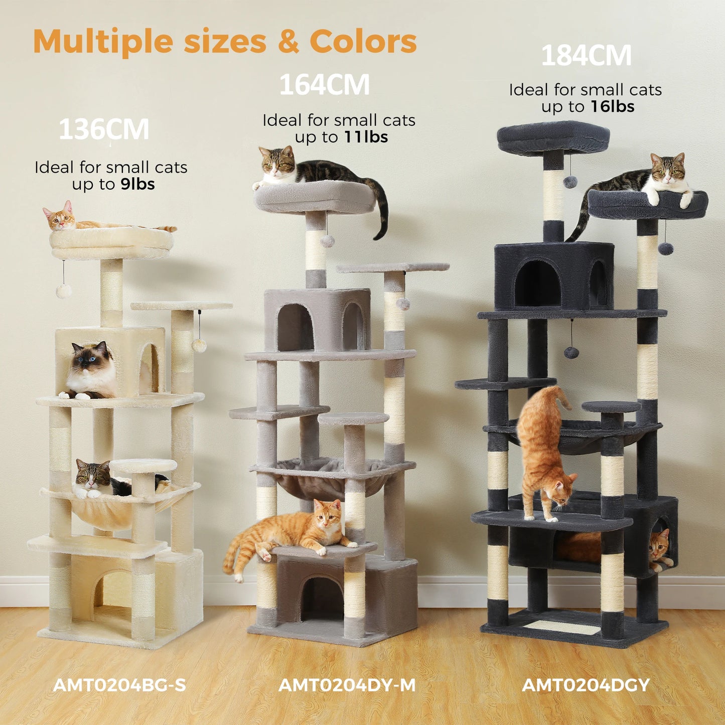 Large Cat Tree and Tower for Indoor Cats With Sisal-Covered Scratching Posts Spacious Hammock Padded Perches and Condos Cat Toys