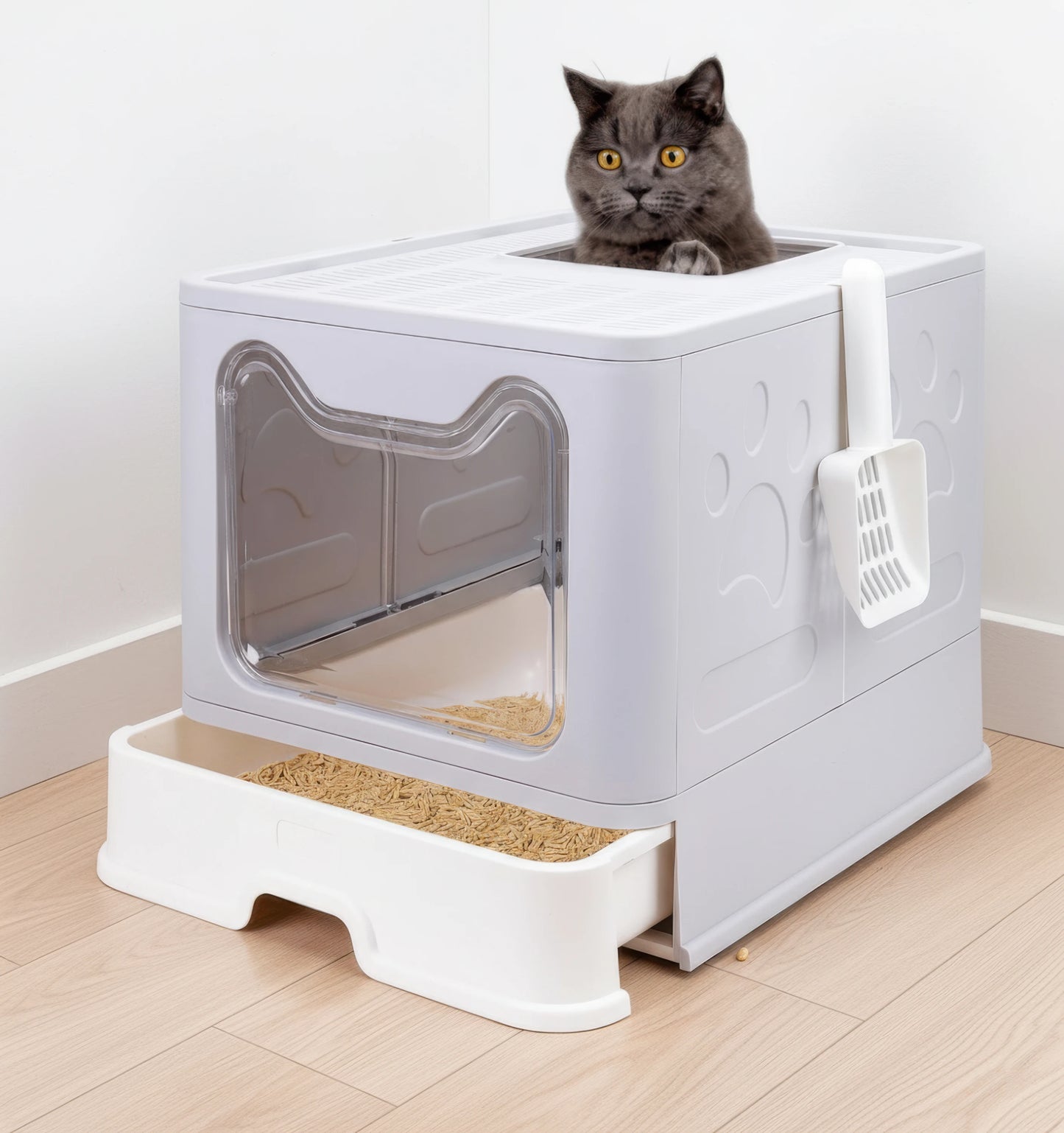Enclosed Cat Litter Box with Lid Top Exit Covered Litter Box Leak Proof & Odorless Easy to Clean Including Cat Litter Scoop Mat