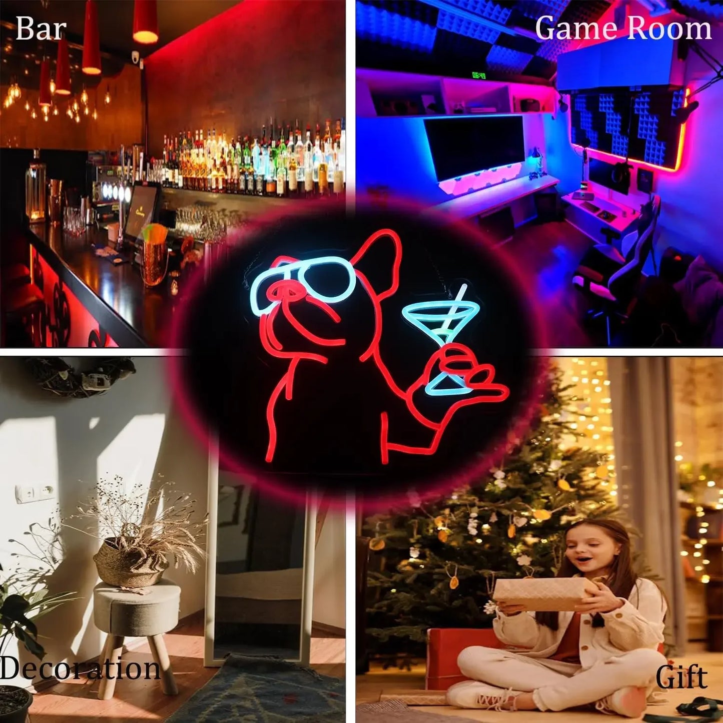 Bulldog Cocktail Neon Sign Dimmable LED Neon Light Sign for Wall Decor Room Party Club Bar Game Room Decor Birthday Art Gift
