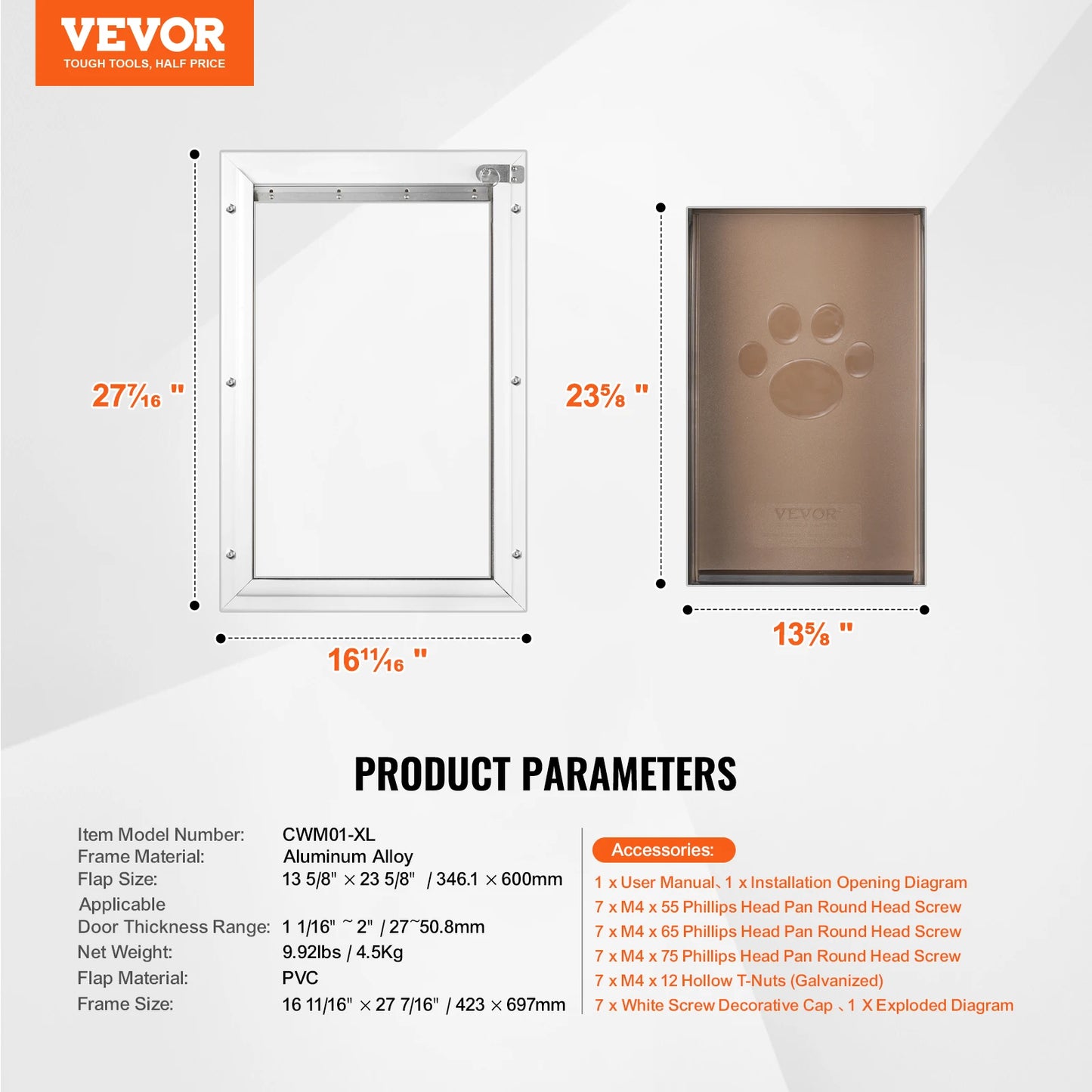 Pet Door Aluminum Frame with Lock and Flap System Weatherproof Doggy Door Easy to Install in Interior or Exterior Doors