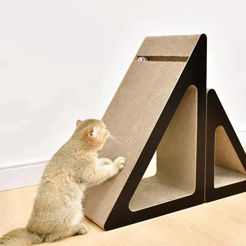 2 in 1 Cat Scratcher Cardboard With Ball Triangles Cat Scratching Board Wear-resistant Cats Clawing Board Pet Climbing Frame