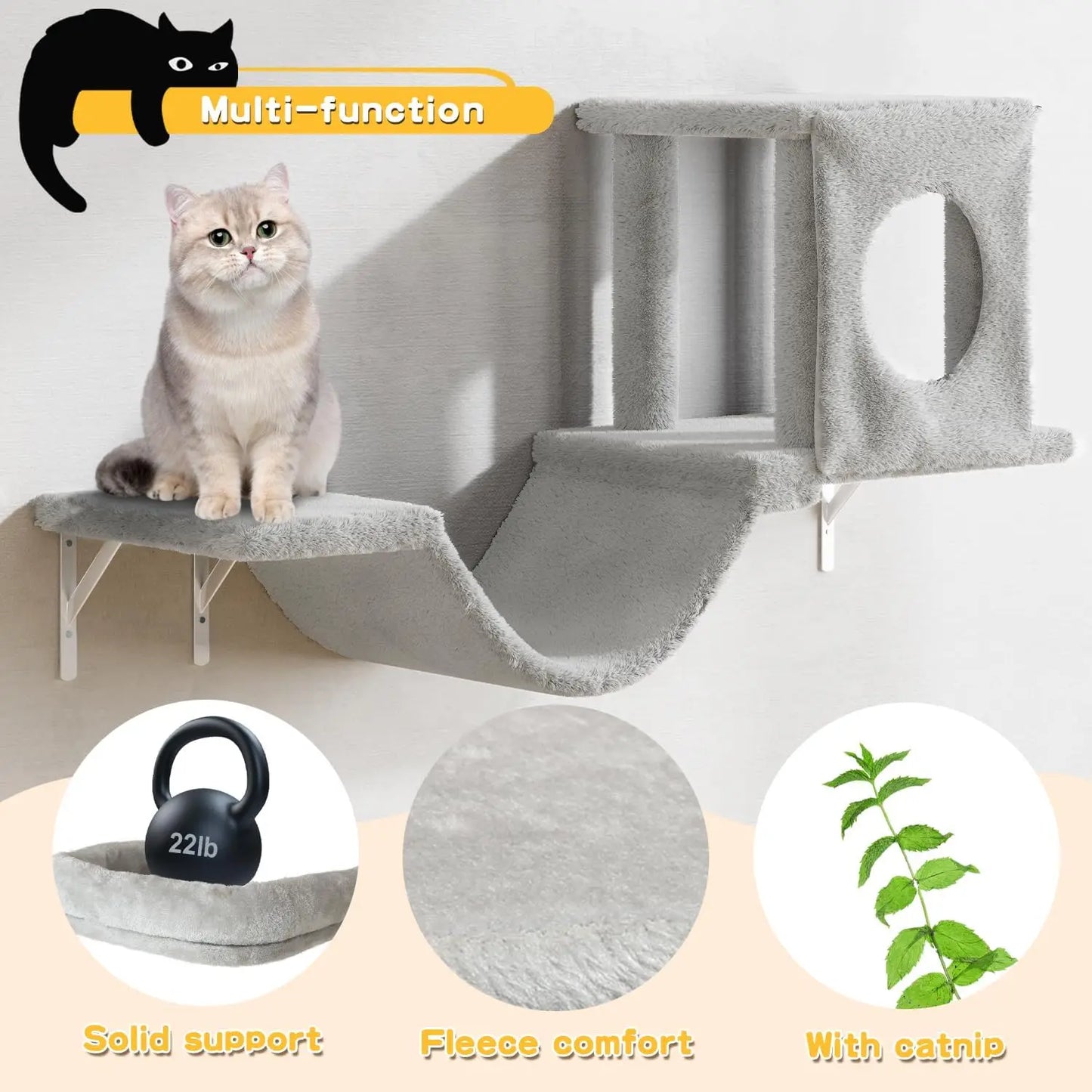 6-Piece Wall-Mounted Cat Furniture Set with Condo, Bridge, Steps, Scratcher, and Hammock for Indoor Play