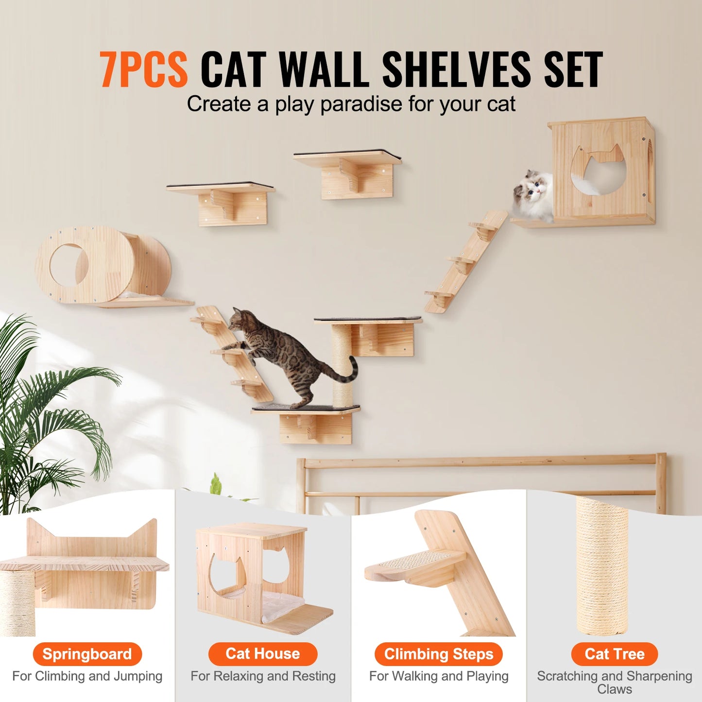 Wall Mounted Cat Shelves Cat Wall Shelves and Perches with Jumping Boards Hammocks & Cat Tree Cat Furniture and Shelves
